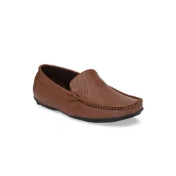 Hirels Men Brown Perforated Leather Loafers image 1