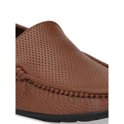 Hirels Men Brown Perforated Leather Loafers image 2