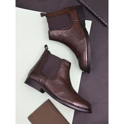 Hirels Men Brown Soild Leather Chelsea Boots-picture-16