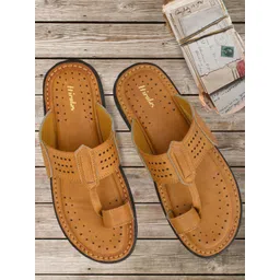 HIROLAS Men Textured One Toe Comfort Sandals With Laser Cuts-picture-36