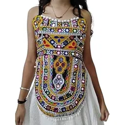 Hitarth Enterprises Traditional Navratri Kuchi Work Embroidered Blouse, Multicolor Mirror Work, Tribal Style, Pearl Beaded Trim (Free Size)-picture-30