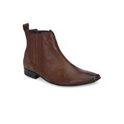 Hitz Men Brown Solid Leather High-Top Chelsea Flat Boots-picture-14