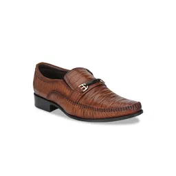 Hitz Men Tan Brown Solid Formal Leather Loafers-picture-36