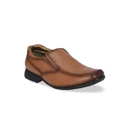 Hitz Men Tan Solid Leather Formal Slip-On Shoes-picture-33