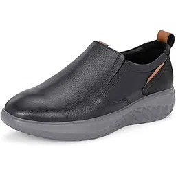 hitz Men's Black Leather Casual Slip-on Shoes-picture-11