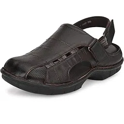 hitz Men's Brown Leather Comfort Sandals with Slip On Closure-picture-45