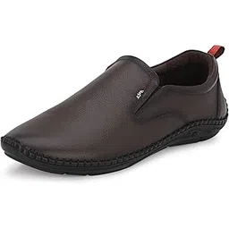 hitz Men's Brown Leather Slip-On Casual Shoes-picture-37