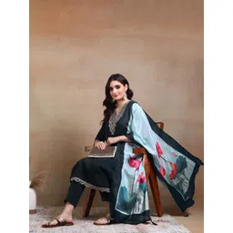 HIVA TRENDZ Women Ethnic Embroidered Regular Kurta With Trousers & Dupatta-picture-33