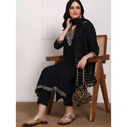 HIVA TRENDZ Women Ethnic Motifs Embroidered Kurta with Trousers & Dupatta-picture-24