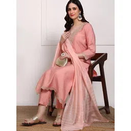 HIVA TRENDZ Women Ethnic Motifs Embroidered Kurta with Trousers & Dupatta-picture-27