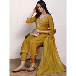 HIVA TRENDZ Women Ethnic Motifs Embroidered Regular Kurta with Trousers & Dupatta-picture-25