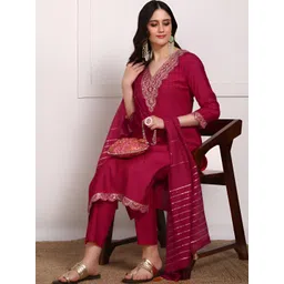 HIVA TRENDZ Women Ethnic Motifs Embroidered Regular Kurta with Trousers & Dupatta-picture-26