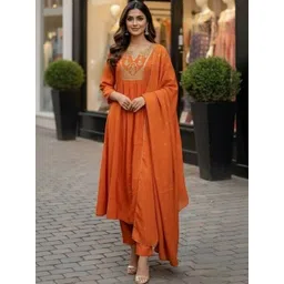 HIVA TRENDZ Women Ethnic Motifs Embroidered Regular Kurta with Trousers & With Dupatta-picture-14