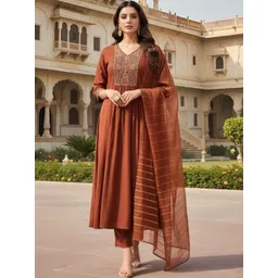 HIVA TRENDZ Women Ethnic Motifs Embroidered Regular Thread Work Kurta with Trousers & With Dupatta-picture-31