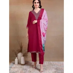 HIVA TRENDZ Women Ethnic Motifs Embroidered Straight Kurta with Trousers & Dupatta-picture-15