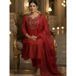 HIVA TRENDZ Women Ethnic Motifs Printed Empire Thread Work Kurta with Trousers & With Dupatta-picture-11