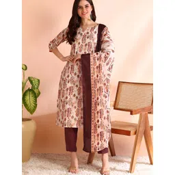 HIVA TRENDZ Women Ethnic Motifs Printed Kurta with Churidar & Dupatta-picture-10