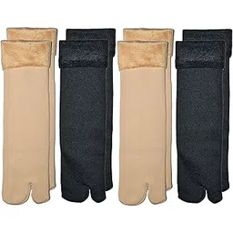 hivata Socks in Black & Beige Color Combo (Pack of 4) Free Size Perfect Winter Woolen Fleece Fur | Ankle Length Thermal Thumb Socks,100% Warm Super Hot for Women Velvet Lined Socks For Women & Girls-picture-51