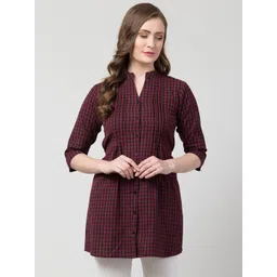 Hive91 Maroon & Black Mandarin Collar Checked Tunic-picture-13
