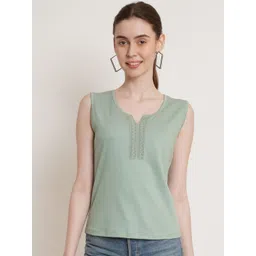 Hive91 Notch Neck Lace Inserted Cotton Top-picture-21