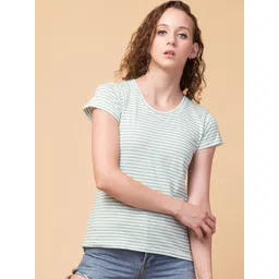 Hive91 Women Green Striped Half Sleeves T-shirt-picture-28