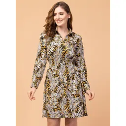 Hive91 Yellow & Black Tropical Crepe Formal Shirt Dress-picture-29