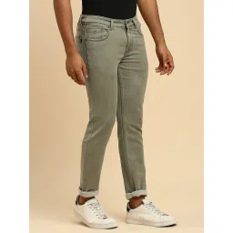 HJ HASASI Light Olive Cotton Slim Fit Jeans image 4