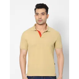 HJ HASASI Men Khaki & buff Polo Collar Slim Fit T-shirt-picture-13