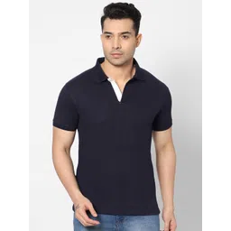 HJ HASASI Men Navy Blue Polo Collar Slim Fit T-shirt-picture-40
