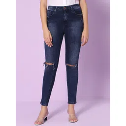 HJ HASASI Women Slim Fit High-Rise Slash Knee Light Fade Stretchable Jeans-picture-38