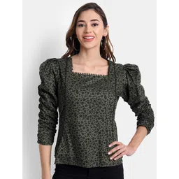 HK colours of fashion Women Olive Green Animal Print Top-picture-21