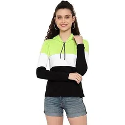 Women's Cotton Trendy Hooded Neck Hoodie | Women's Designer Color Block Hooded Neck T-Shirt-image-11