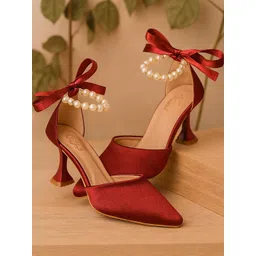 HM9 YS6 Women Maroon Synthetic Pearls Embellished Bow Block Heels-picture-18