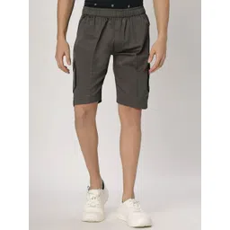 HO BINDAASS Men Pure Cotton Solid Mid-Rise Regular Fit Cargo Shorts-picture-13