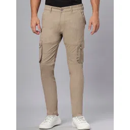 HO BINDAASS Men Solid Regular Fit Mid-Rise Easy Wash Cotton Cargos Trousers-picture-32