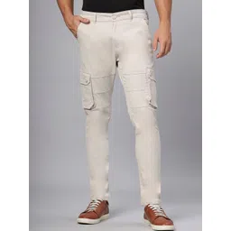 HO BINDAASS Men Textured Self Design Mid-Rise Cotton Cargos-picture-22