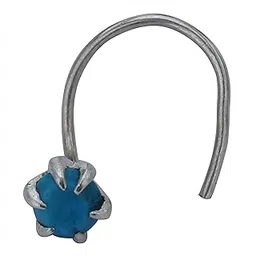 h.o.c HOC® Women Sterling 92.5 Silver Turquoise Stone Nose Pin |Nose Pin Accessories For Women & Girls Fashion For Everyday Use_Silver & Blue-picture-47