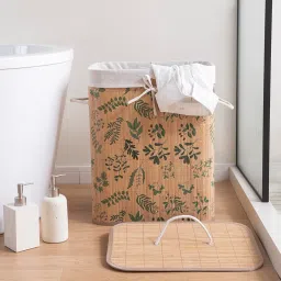 HOKIPO Eco-Friendly Foldable Bamboo Laundry Basket Hamper with Lid, Large - 60 Liter, Fern Leaves (AR-5753) image 3