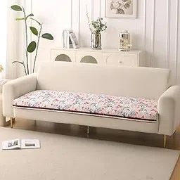 HOKIPO 'Florentina Series' Foam Filled Premium Holland Velvet Sofa Cover Mat for 3 Seater Sofa with Anti-Slip Backing, Scarlet Rose Ivory (IN-881-V4)-picture-36