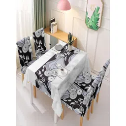 HOKIPO 4-Pcs Black & Grey Printed Suitable Chair Cover With Table Cloth-picture-11