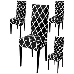 HOKIPO 4 Piece Black & White Printed Stretchable Chair Covers-picture-36