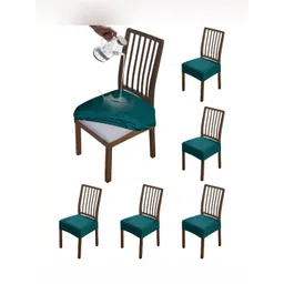 HOKIPO 6Pc Teal-Green 6 Pieces Waterproof Stretchable Chair Seat Covers-picture-10