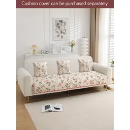 HOKIPO Beige & Pink Printed Polyester 2 Piece Sofa Cover image 5
