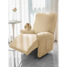HOKIPO Beige Solid 1 seater Polyester Recliner Sofa Cover-picture-41