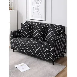 HOKIPO Black & White Abstract Printed 3 Seater Stretchable Sofa Cover With Arms-picture-29