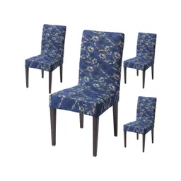 HOKIPO Blue & White 4 Pieces Printed Stretchable Chair Covers-picture-25