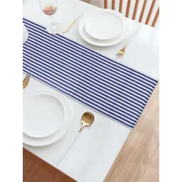 HOKIPO Blue Cotton Striped 4 Seater Table Runner image 3