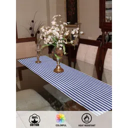 HOKIPO Blue Cotton Striped 4 Seater Table Runner image 4