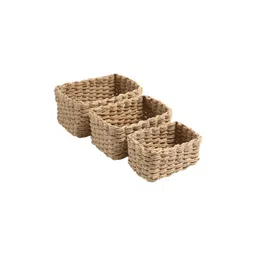 HOKIPO Brown 3 Pieces Paper Rope Storage Basket Organisers-picture-19