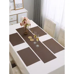 HOKIPO Brown 5-Pieces Solid Rectangular Table Placemats & Table Runner-picture-25